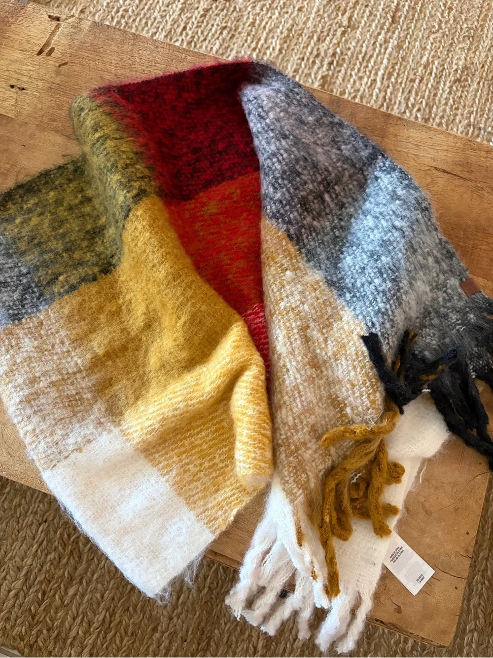 Lucky Brand Multicolor Plaid Scarf in Mustard, Red, Blue & Green